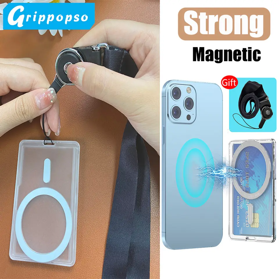Transparent Magnetic Card Holder with Lanyard Strap