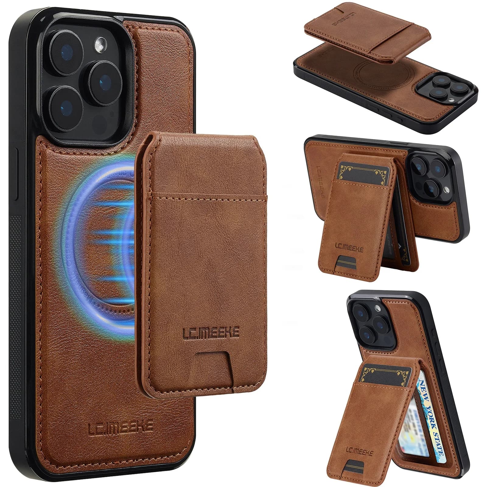 2 in 1 Detachable Magnetic Vertical Card Slot Wallet Leather Case