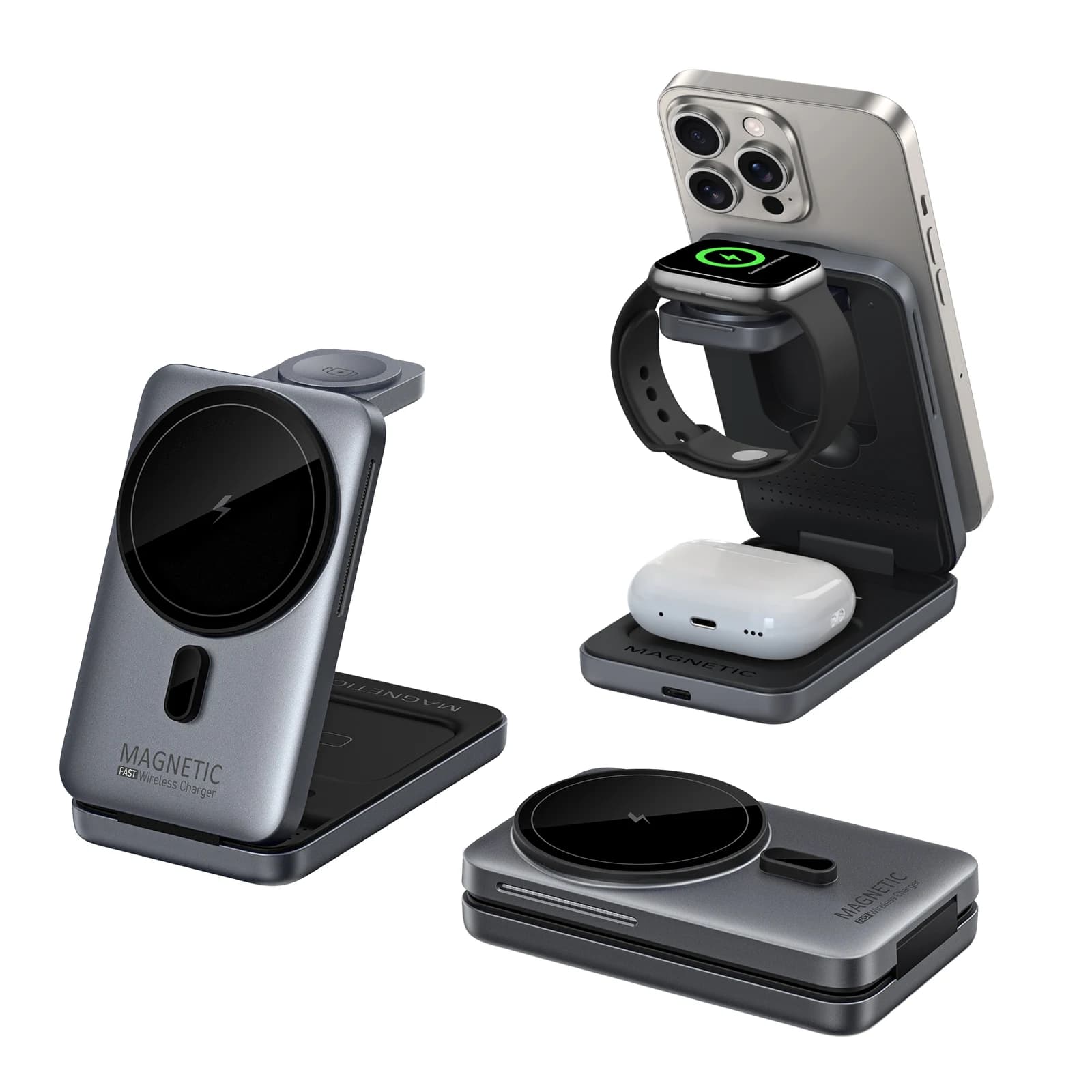 3-in-1 Magnetic Charging Station for iPhone Watch AirPods