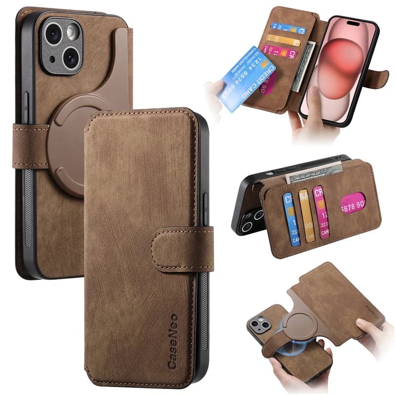 Removable Magnetic Snap Wallet Leather Card Holder