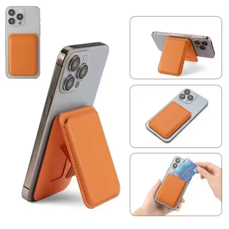 Magnetic Leather Wallet with Hidden Stand